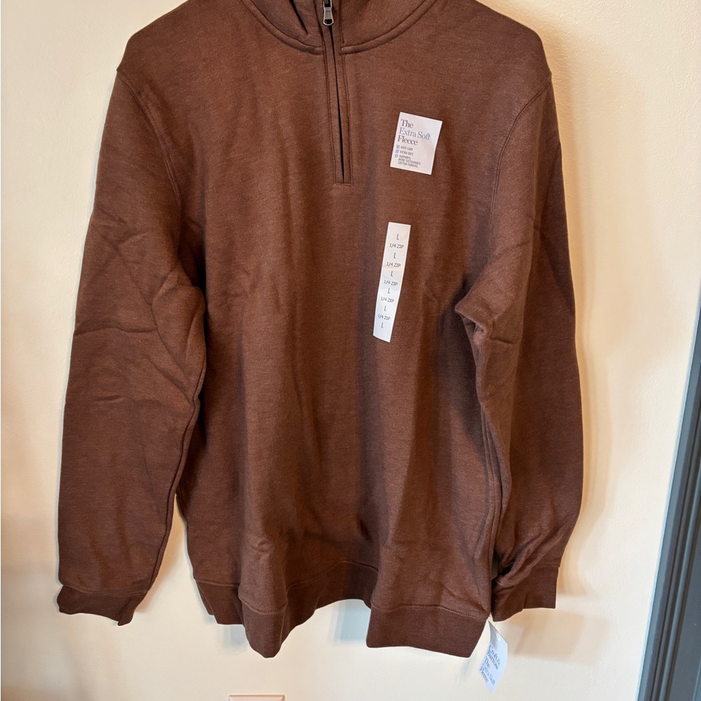 Croft & Barrow Men Extra Soft Fleece Lined Long Sleeve Pullover LG Brown 1/4 Zip